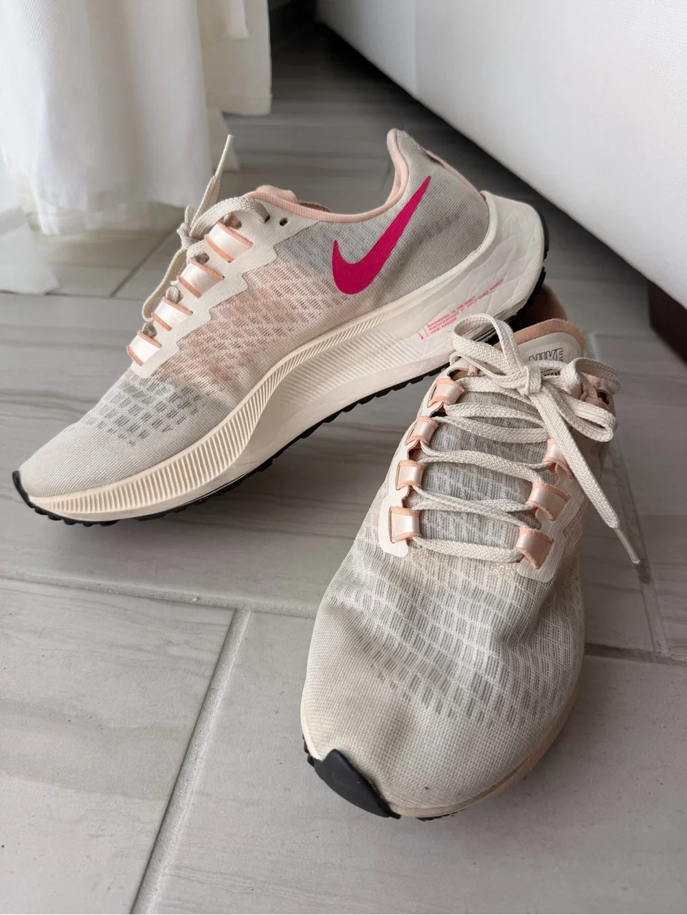 Nike Women’s Pegasus 38 Athletic Shoes in Light Pink with Hot Pink Swoosh